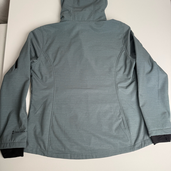Free Country Womens Jacket Size L Blue Hooded Zip Front Softshell Fleece Lined - Picture 2 of 5